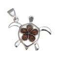 thumbnail image 2 of Genuine inlay Hawaiian koa wood plumeria flower honu turtle pendant sterling silver 925 small, 2 of 3