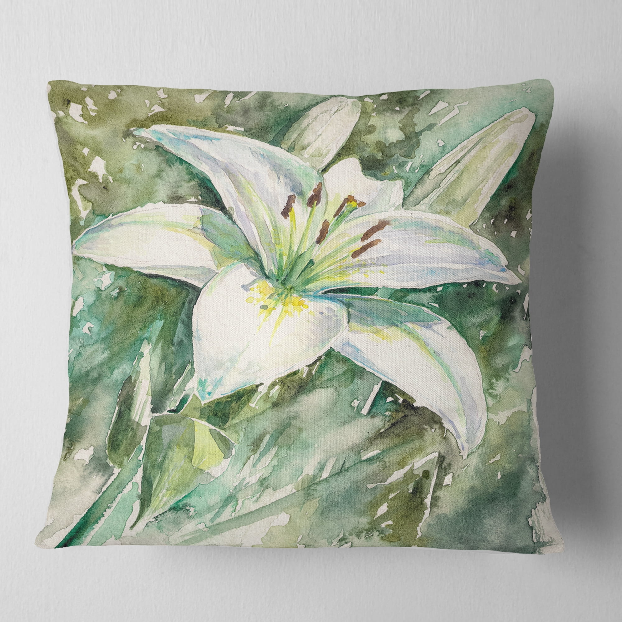 Designart Large White Lily Painting - Floral Throw Pillow - 16x16