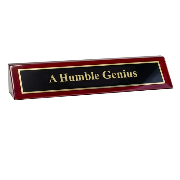 Signs ByLITA Piano Finished Rosewood Novelty Engraved Desk Name Plate 'A Humble Genius', 2" x 8", Black/Gold Plate