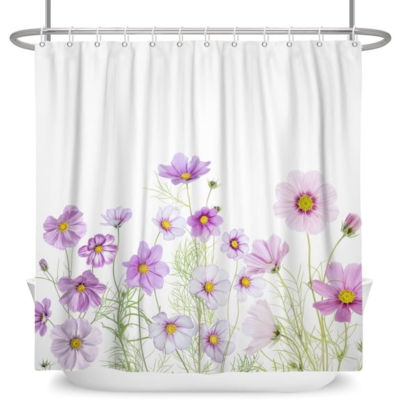Sunolife Purple Floral Shower Curtain for Bathroom Waterproof Polyester Modern Decor with Hooks 72"x72"