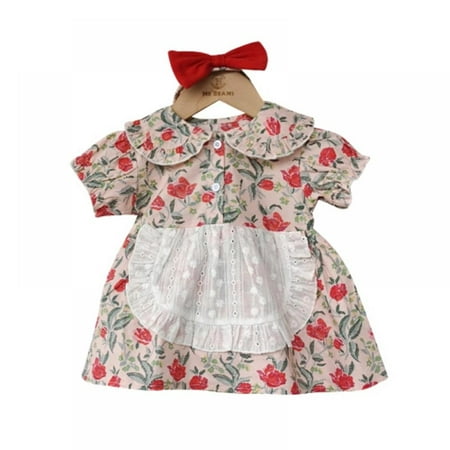 

Toddler Baby Girl Dress Shorts Sleeve Floral Print Sun Dress with Headband