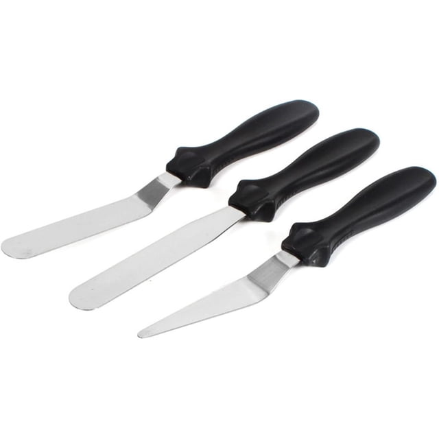 espatulas reposteria, juego de 3 piezas acero inoxidable Espátulas para Pasteles, Espátula para Crema, espátula para hornear, para tartas, postres (Negro)