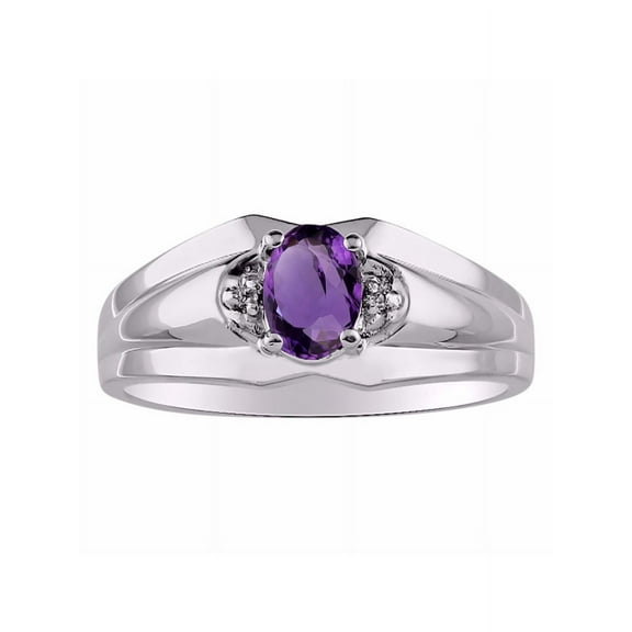 RYLOS Mens Rings 14K White Gold Classic Design 7X5MM Oval Gemstone & Diamond Amethyst February Birthstone Ring Size 8