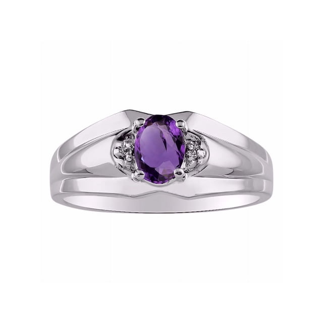 RYLOS Mens Rings Sterling Silver Classic Design 7X5MM Oval Gemstone & Diamond Amethyst February Birthstone Ring Size 9