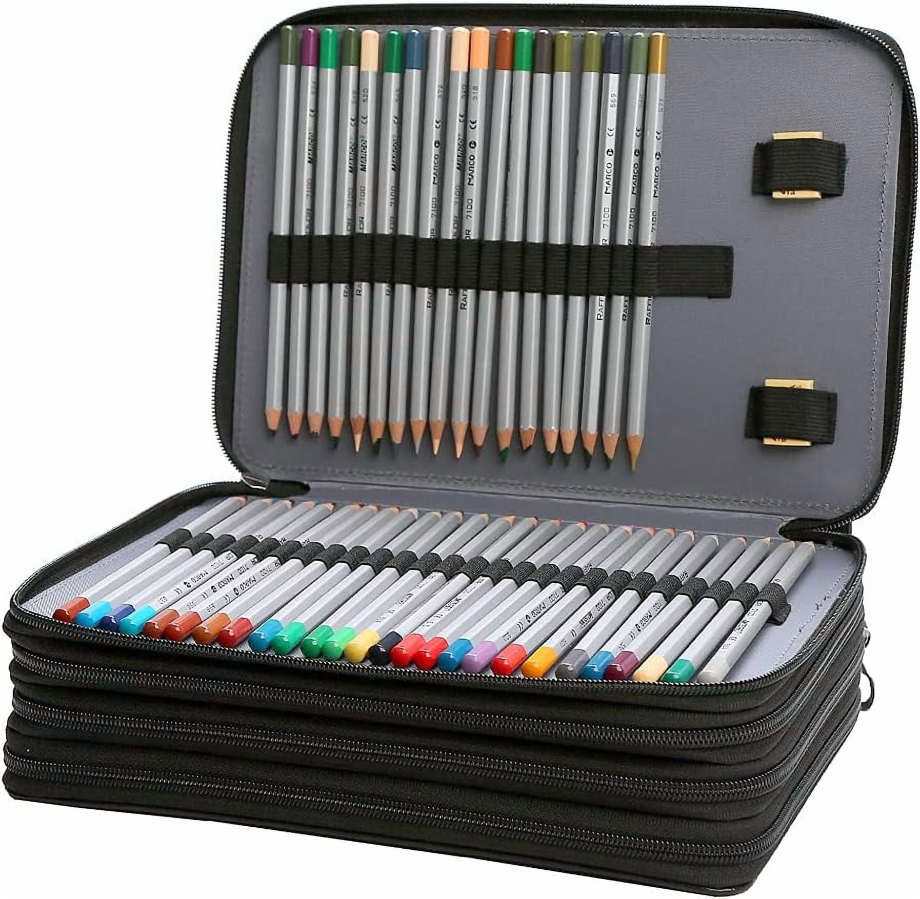 Portable Colored Printing Flower Pencil Case - 200 Slots Pencil Holder with Zipper Closure Twill Fabric Large Capacity Pencil Case for Watercolor Pens Markers, Multilayer Pencil Organizer for Artist