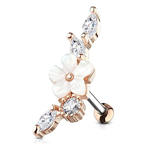 1pc CZ Gem Heart Dangle Tragus Helix Cartilage Barbell Ring 16g 1/4" 