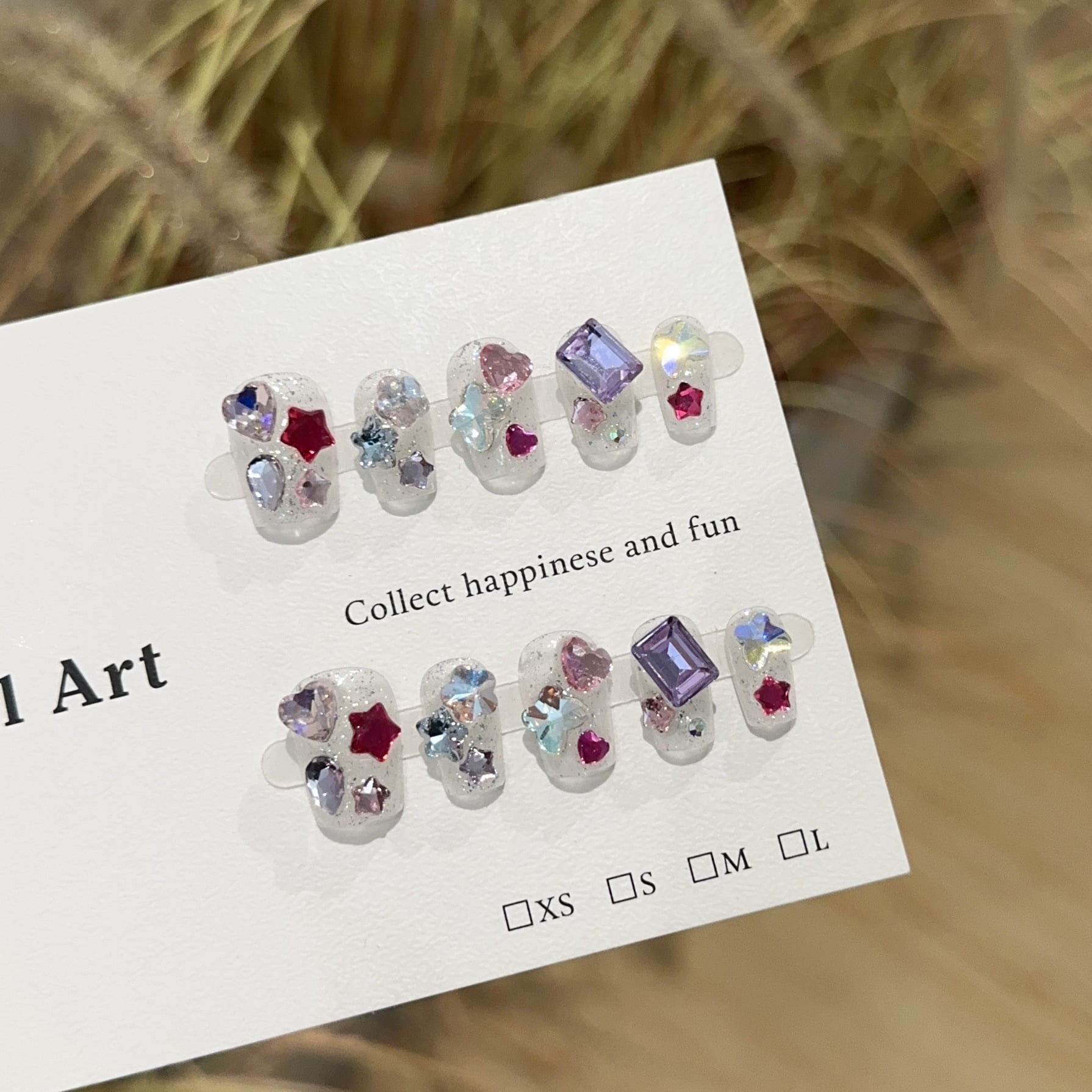 Purely handmade nail, high-end candy, colored diamonds, silver sequins, short nail art, flash fake nail patch.