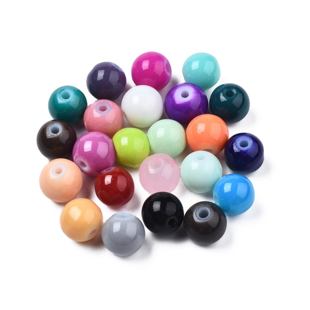 1Box Baking Painted Glass Beads Round Mixed Color 8x7.5mm Hole: 1.2mm 24 Colors 20~28Pcs/color 550~600Pcs/box