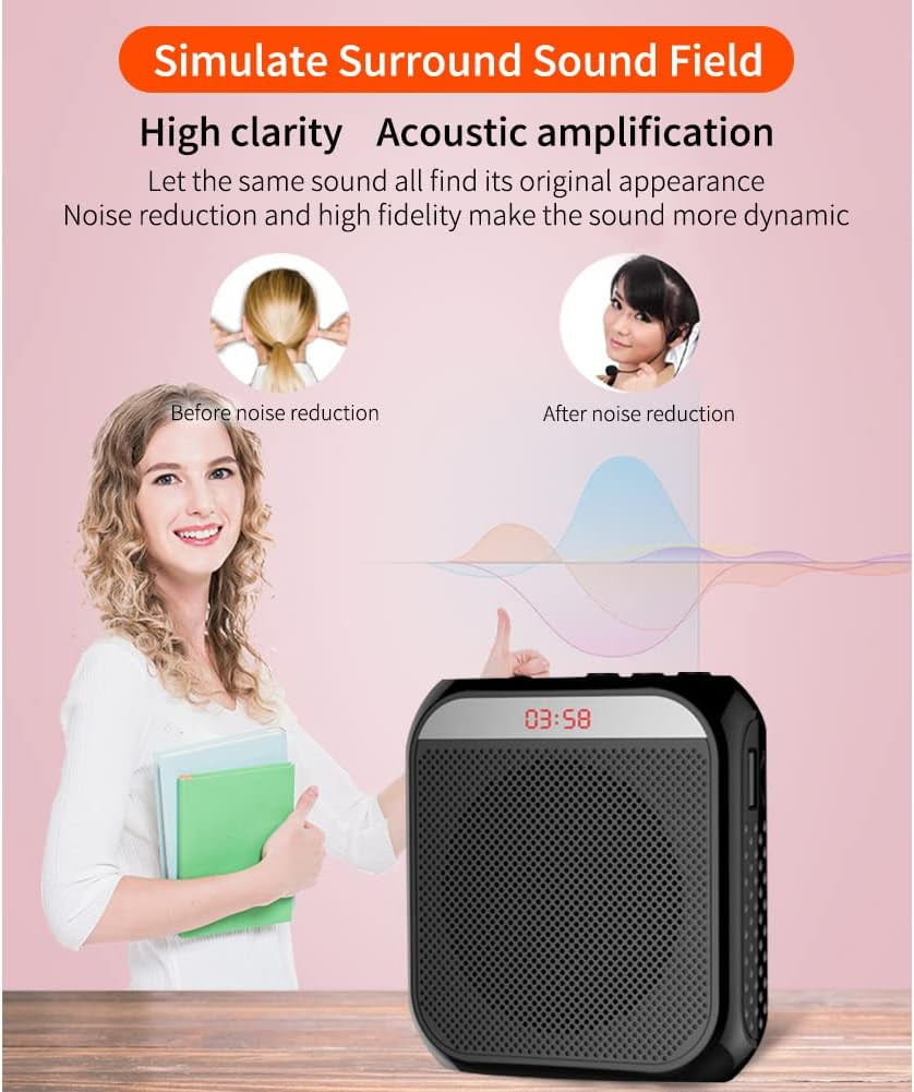 Portable Amplifier, Rechargeable Teacher Microphone, MiNi Amplifier System, Classroom Microphone, Tour Guide, Yoga Outdoor