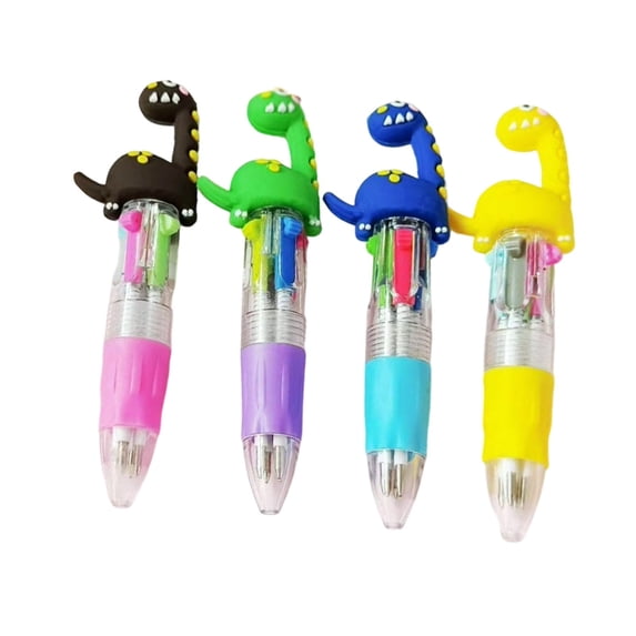 Clearance Under $1, 1 Pack 4-in-1 Multicolor Ballpoint Pen, Cute Dinosaur Topper Shuttle Pen for Fun Note-Taking and Party Favors, 12cm(T)