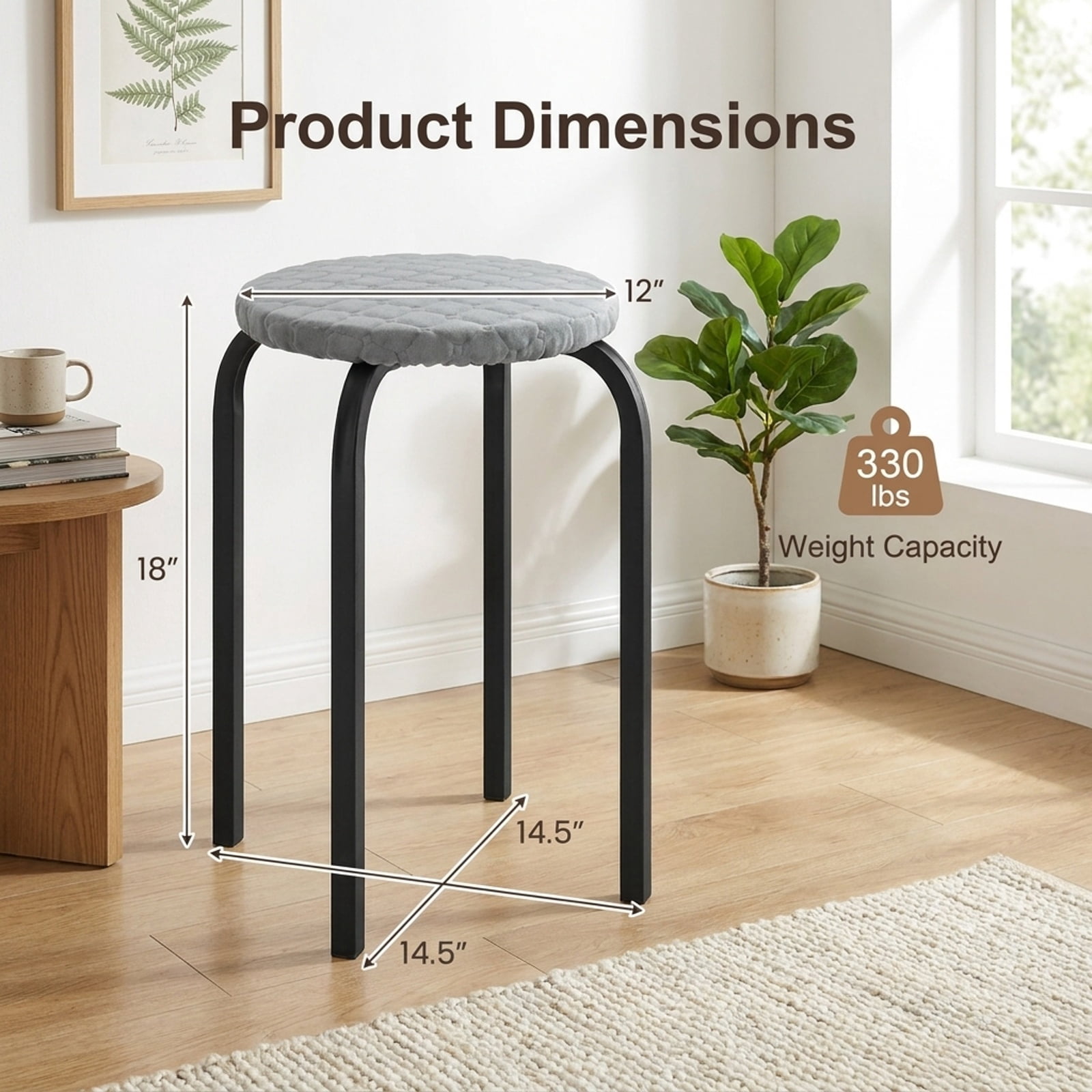 Furnibear 18 Inch Round Stackable Stools with Removable Washable Covers Set of 6