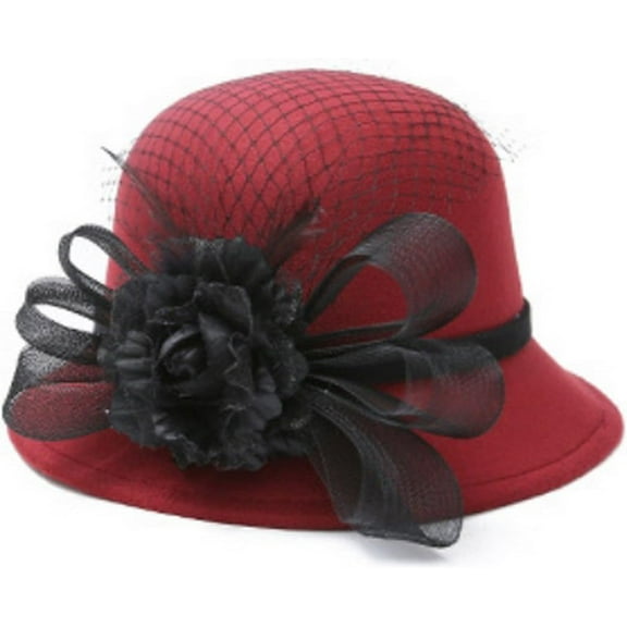 CoCoMangos Women Warm Wool Felt Church Cloche Cap Bucket Hat Bowler Hats with Flower Trim