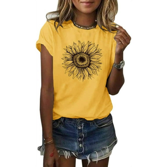 Sherrylily Summer Women Sunflower Short Sleeve T Shirt Cute Graphic Tees Loose Tops