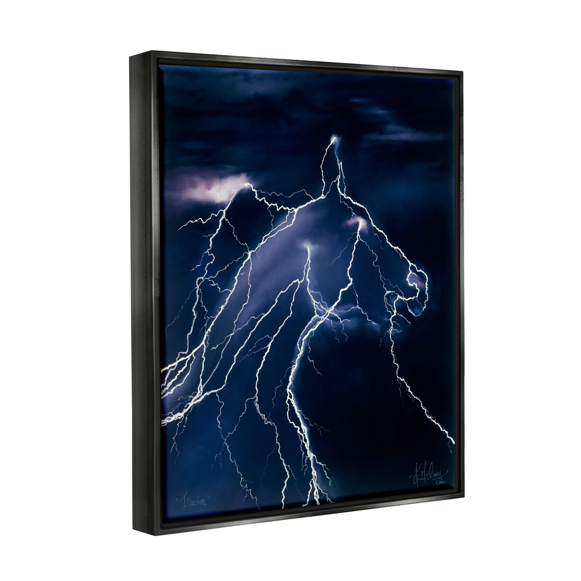 Stupell Industries Horse Face in Lighting Storm Nature Painting Black Floater Framed Art Print Wall Art, 25 x 31