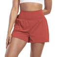 thumbnail image 3 of Pantalones Cortos Fluidos para Correr, para Mujer, para Entrenamiento, Atletismo, Gimnasio, Yoga, Cintura Alta, con Bolsillos, Verano. Marrón Rojo M, 3 of 10
