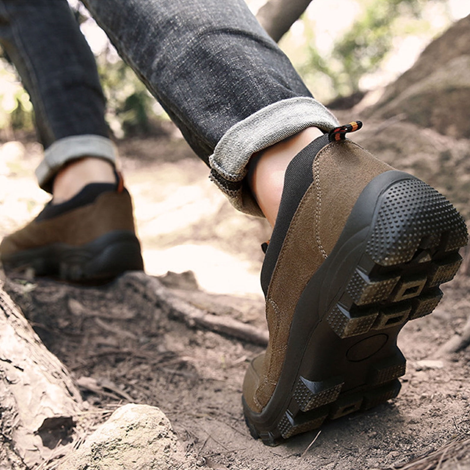 Mens Slip on Hiking Shoes 2025 Casual Fall Outdoor Sports Suede Anti Skid Trekking Walking Sneakers Brown Size 7.5