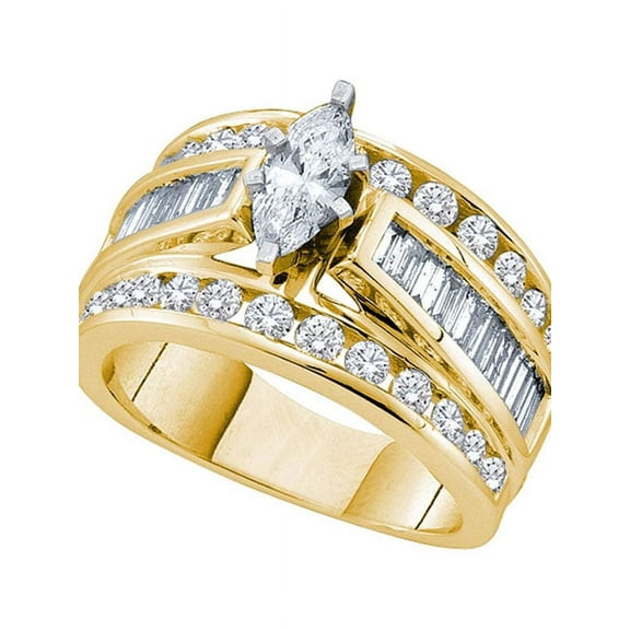 14kt Yellow Gold Womens Marquise Diamond Solitaire Bridal Wedding Engagement Ring 3.00 Cttw