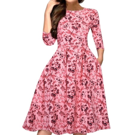 iLH - iLH Women Elegent A-line Vintage Printing Party Vestidos Dress ...