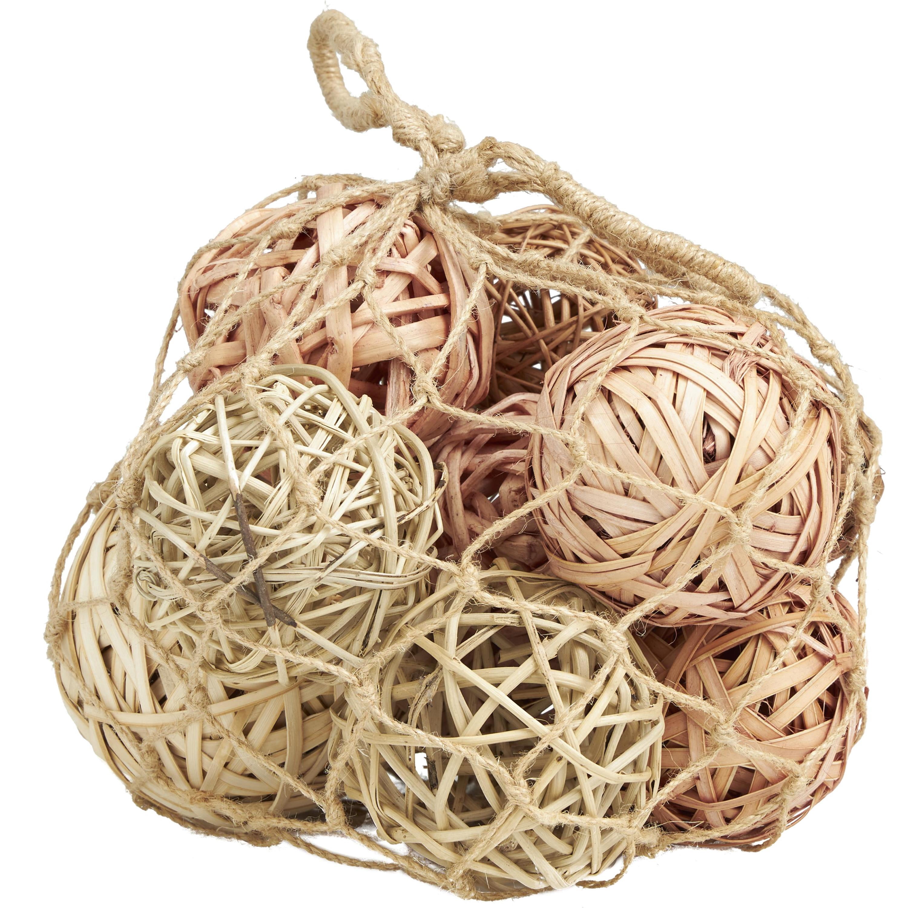 DecMode Light Brown 9" Handmade Dried Plant Orbs & Vase Filler with Fishnet Bag