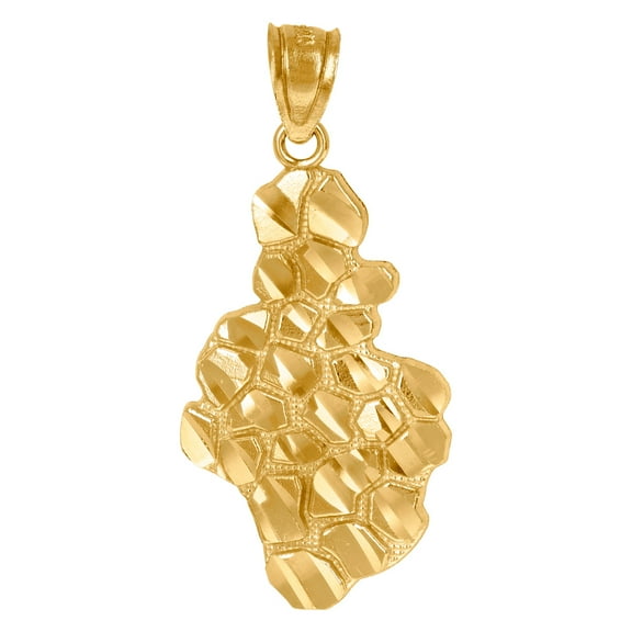 10k Yellow Gold Mens Women Nugget Textured Charm Pendant 30.4x15.40mm Wide Necklace for Men