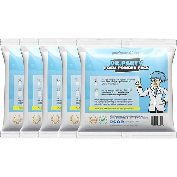 Foam Powder Pack of 5, Makes up to 600 Gallons of Foam Party Fun for Foam Machines by Dr. Party