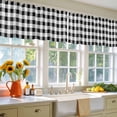thumbnail image 4 of 2 Pack Black White Valance for Window Buffalo Plaid Kitchen Valance Rod Pocket Short Curtain Topper Decorative Window Treatment for Living Room Bedroom 42"x12", 4 of 8