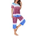 thumbnail image 6 of Tnhcen 2 Piece Women's Gradient Print Pajamas Sets Short Sleeve Top Capri Pants Pjs Sleepwear with Pockets Homewear S-3XL, 6 of 7
