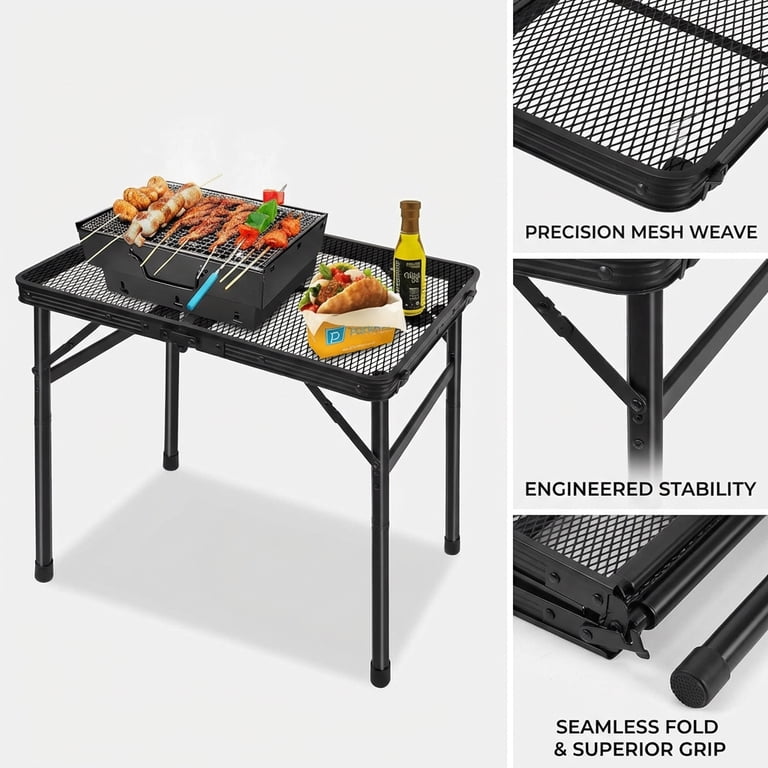 Portable Lightweight BBQ Grill Table with Storage, Adjustable