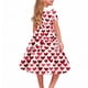 thumbnail image 3 of Vestido de manga corta con cuello en V para niña, estampado de manga corta, falda con cuello doblado y cintura mediana y grande, de poliéster., 3 of 6