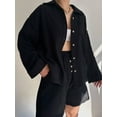 thumbnail image 5 of Cenuakty Women's 2 Piece Casual Outfits Long Sleeve Lapel Button Shirt Drawstring Wide Leg Shorts Sets Streetwear, 5 of 8