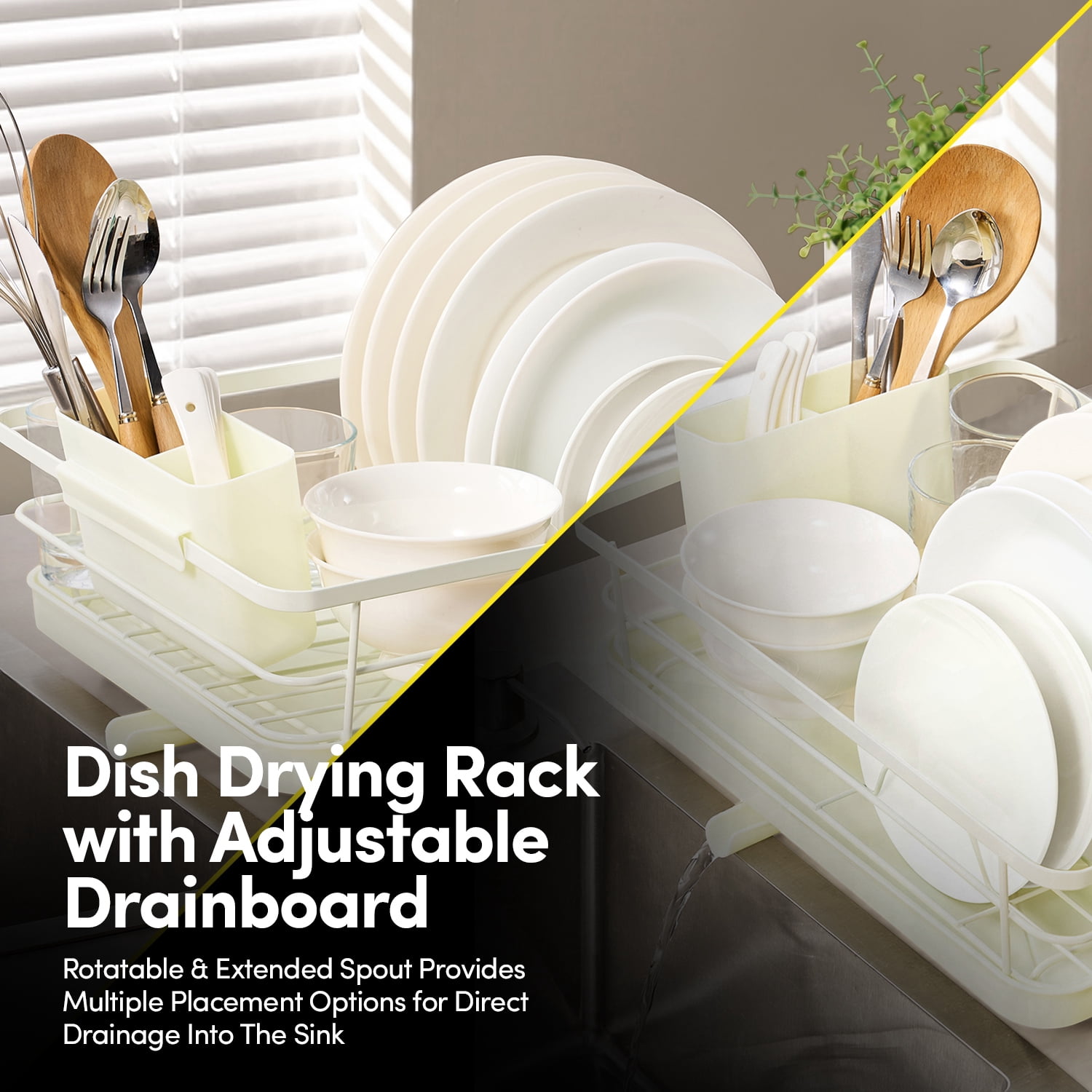 3-Piece Multi-Functional Dish Drying Rack with Drain Board & Utensil Holder, Ivory