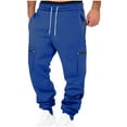 thumbnail image 2 of YLSDY Baggy Cargo Sweatpants for Men Drawstring Waist Fleece Lined Joggers with Pockets Soft Athletic Workout Track Pants Blue M, 2 of 6