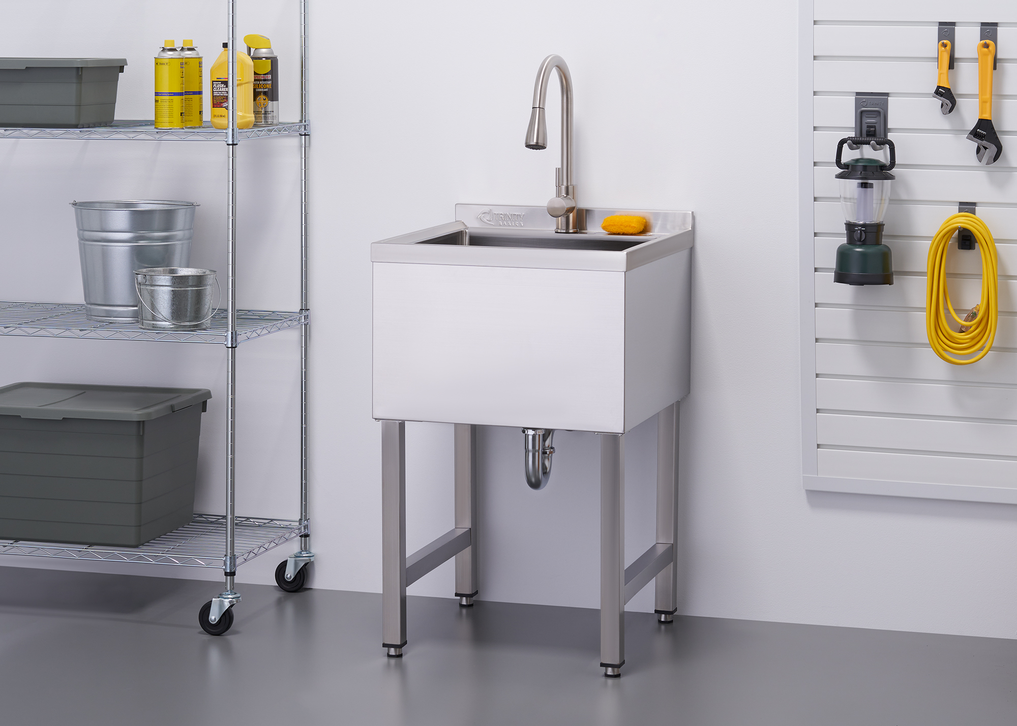 TRINITY BASICS EcoStorage® | 18x16x13 Basin | Stainless Steel Utility Sink | NSF | w/ Pull-Out Faucet | Chrome