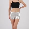 thumbnail image 6 of Xioeram Summer Women Shorts High Waist Glossy Suraface Bronzing Slim Fit Pure Color Elastic Super Short Pants Club Dance Performance Mini Shorts, 6 of 8