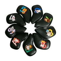 9Pcs PU Leather Golf Iron Headcover Set Golf Club Head Cover Protector Equipment Black