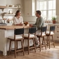 thumbnail image 4 of Guyou 26" Bar Stools Set of 4 - Swivel Counter Height Farmhouse Stools with Woven Back & Line Fabric Upholstery, Solid Wood Frame Kitchen Island Stools for Pub Home, Black Back, 4 of 12