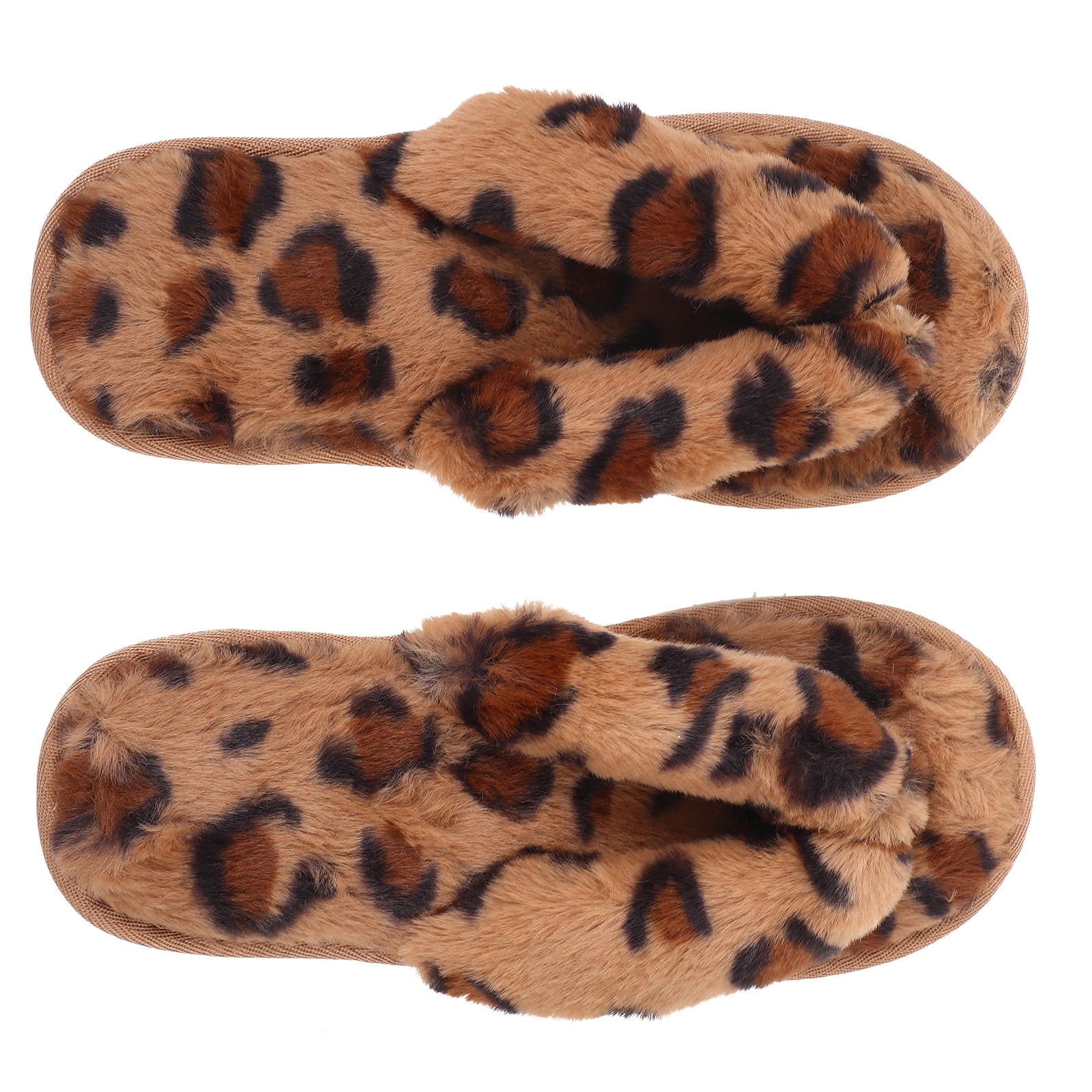 HONMEET Furry Slippers Women Leopard Plush 1 Pair Size 41 42