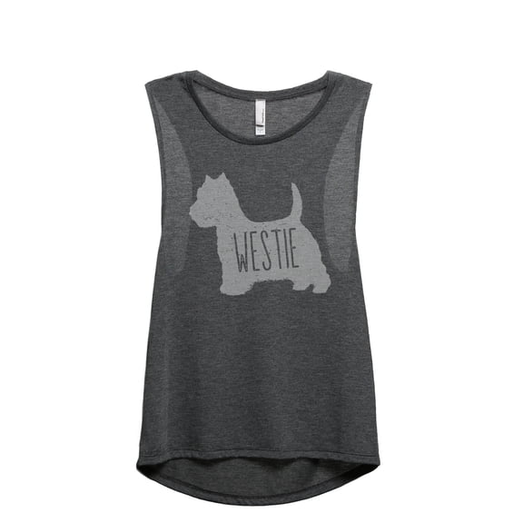 West Highland White Terrier Westie Dog Silhouette Women's Fashion Sleeveless Muscle Workout Yoga Tank Top Charcoal Grey Large