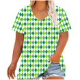 thumbnail image 1 of Tamaño Más Manga Corta Tops para la Impresión de Cuello en V de las Mujeres, Color Sólido Base de Verano Blusa Casual, 1 of 5