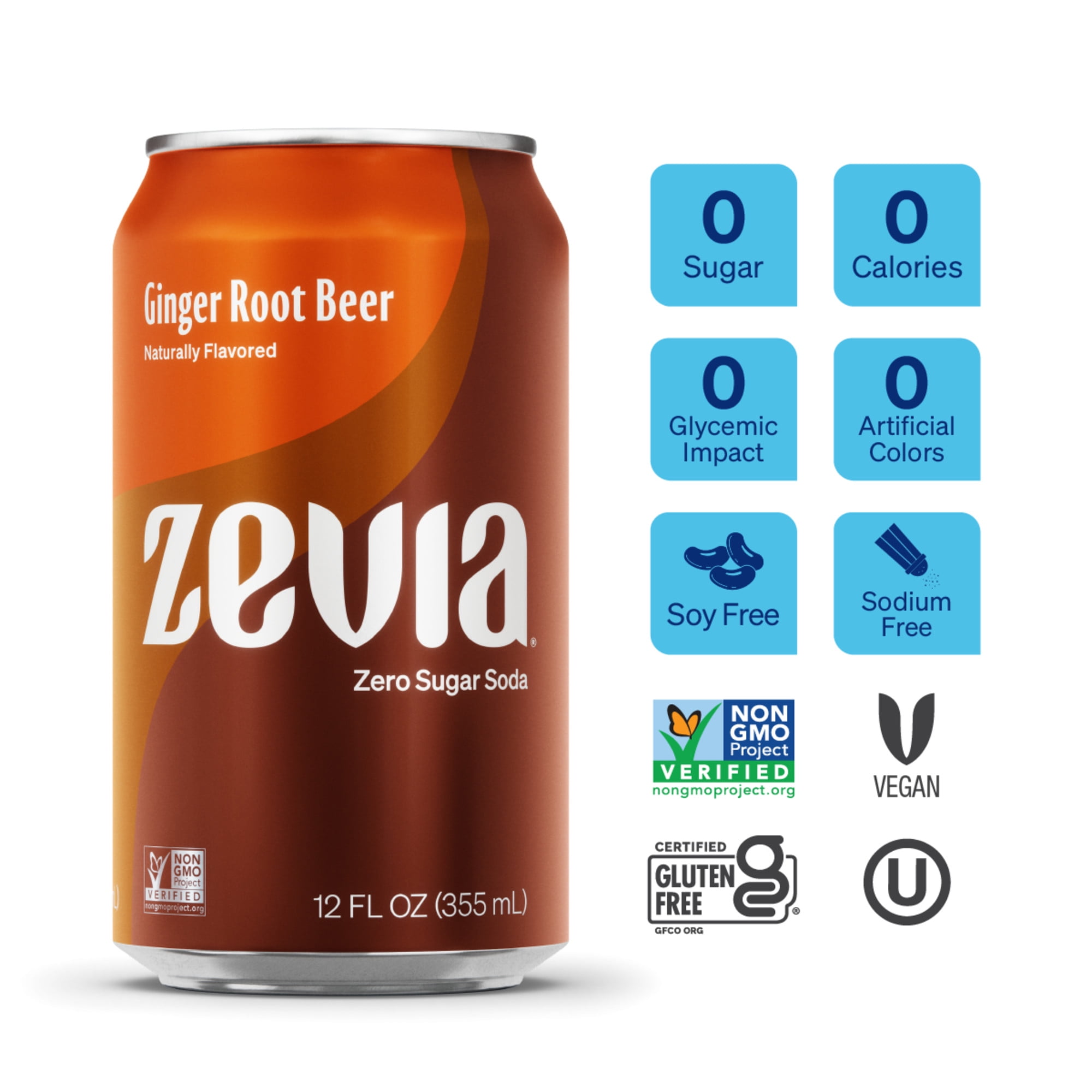 Zevia Zero Sugar, 0 Calorie Root Beer Soda Pop, 12 Fl Oz, 8 Pack Cans ...