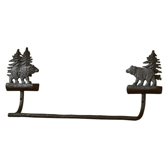 Black Bear Towel Bar 16 Inch - Rustic Bathroom Decor - Cabin Towel Rack - Country Style Wall Mount - Metal Towel Holder for Bathroom, Kitchen, Bedroom