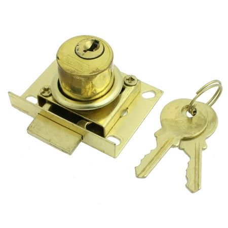 Key Plate - 27mm Height Funiture Fitting Square Plate Glass Door Lock Gold Tone w Keys