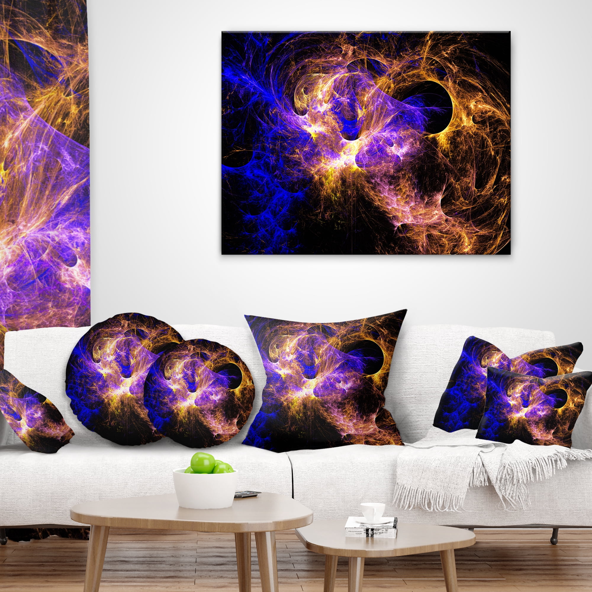 Designart Wings of Angels Blue in Black - Abstract Throw Pillow - 18x18