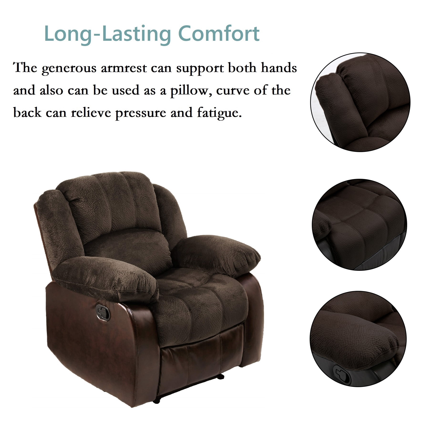 Nathaniel Home Manual Single Recliner Chair, PU Leather Upholstered Couch Sofa, Tufted Reclining Sofa, Plush Scoop Theater Seating, Lounge Chair for Living Room, Brown