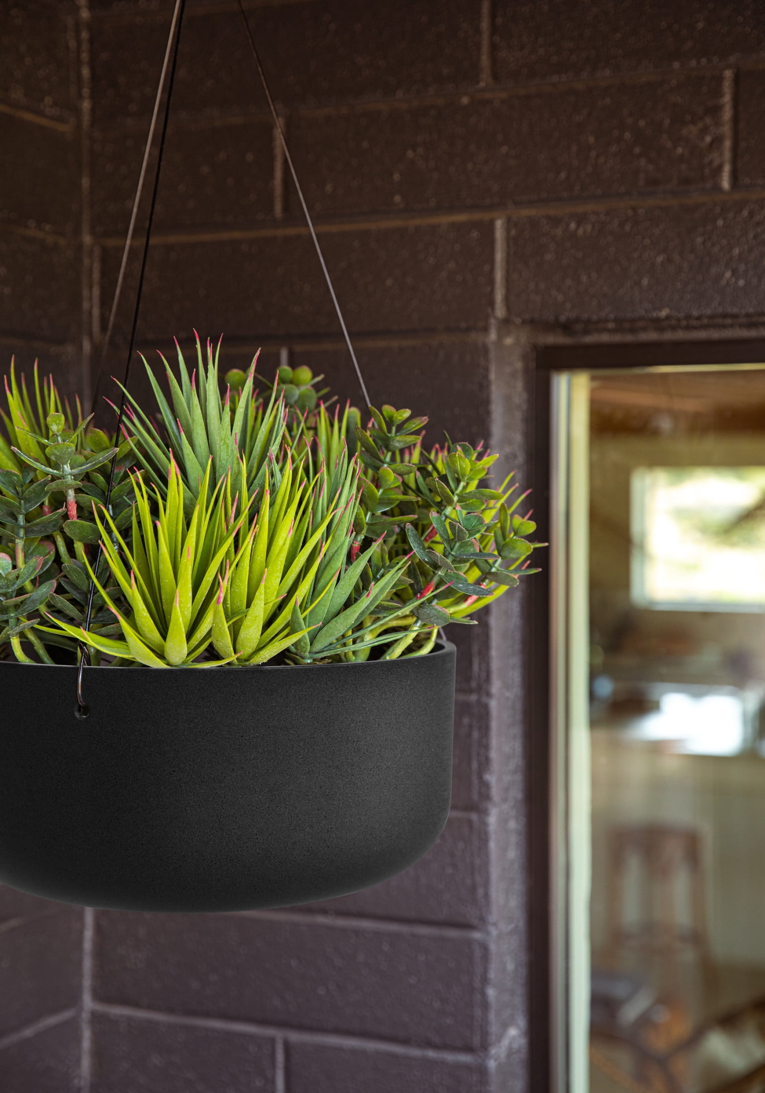 Veradek Mason Series Hanging Kona Bowl 14" Plastic-Stone Planter 2-Pack Black