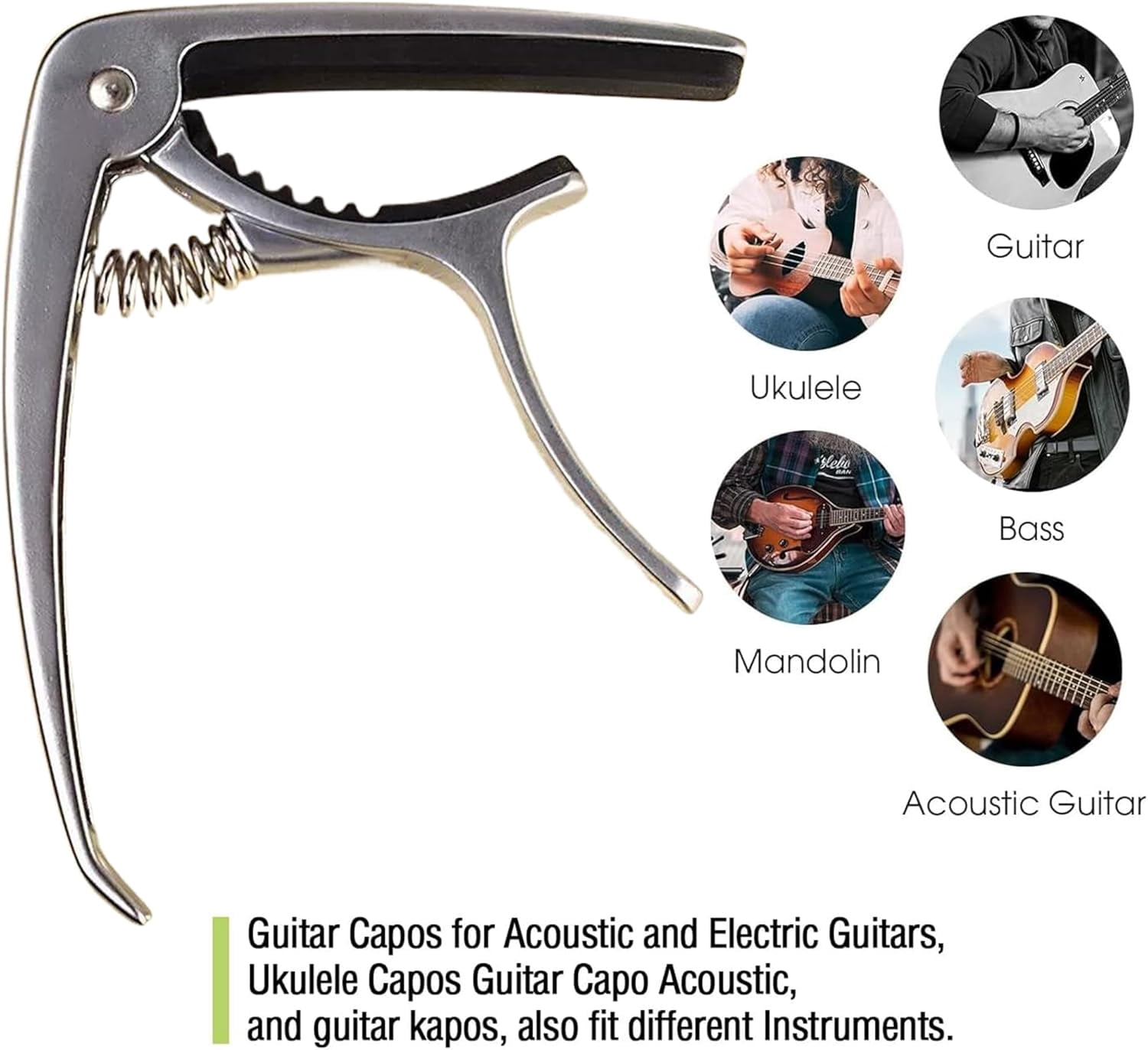 Guitar Capo Guitar Clip: Guitar Capo for Acoustic Guitar, Electric Guitars, Ukulele, Banjo, Mandolin, Bass, Acoustic Guitar Capo 6 String, Zinc Alloy Metal Guitar Clamp (Silver)