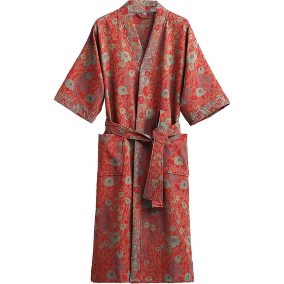 Jiibva Fresh Sweet Cotton Double Gauze Robes Women Summer Short Sleeve Chinese Style Simple Bathrobes Kimono Robes