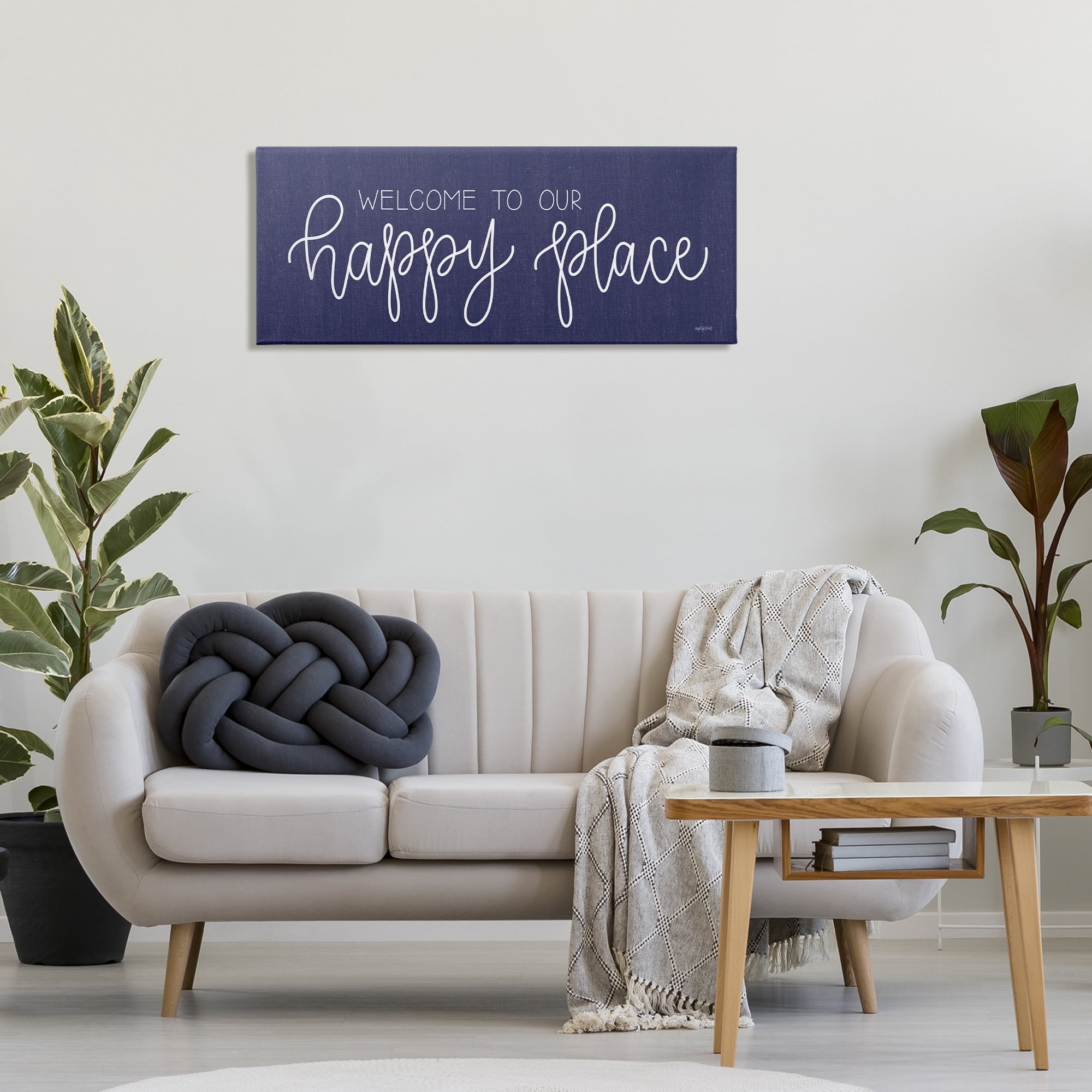Stupell Industries Welcome Happy Place Typography Painting Gallery Wrapped Canvas Art Print Wall Art, 40 x 17