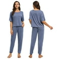 thumbnail image 4 of Womens 2 Piece Pajama Set Soft Short Sleeve Top With Pants Round Neck Casual Sleepwear Pajamas Set S-2xL, 4 of 9