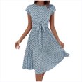 thumbnail image 2 of Puntoco Falda Plisada De Moda Casual Para Mujer Vestido De Cuello Redondo De Manga Corta Con Cintura Estampada Vestido De Cuello Redondo De Manga Corta Azul Claro L,Regalos Para Mujer Joven, 2 of 8